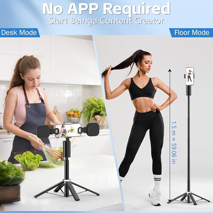 Auto Face Tracking Tripod for iPhone, Android & Camera, 60" Extendable Selfie Stick Tripod with Light and Remote, No App, 360° Rotation Phone Holder for TikTok, YouTube, Vlog, Live Streaming - Image 8