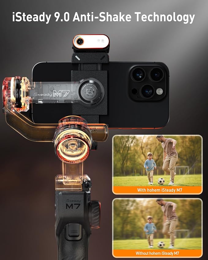 hohem iSteady M7 Gimbal Stabilizer for iPhone & Android, 3-Axis Gimbal | Magnetic AI Tracker, iSteady 9.0, 7.6" Rod, RGB Fill Light, 12H Battery, AI Live Feed Monitoring, Touchscreen Remote - Image 2