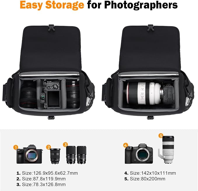 CADeN Camera Bag Case Shoulder Crossbody Bag Compatible for Nikon, Canon, Sony, DSLR SLR Mirrorless Cameras and Lenses (1.0 Black, Large) - Image 2
