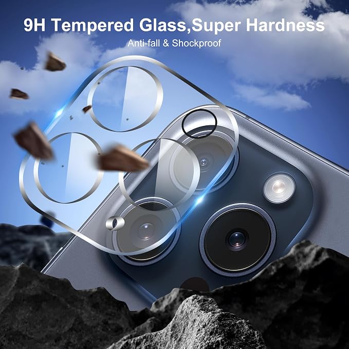 Camera Lens Protector (3 Pack) Compatible with iPhone 15 Pro 6.1" & iPhone 15 Pro Max 6.7" Camera Lens Cover Protection, 9H Tempered Glass, HD Clear Anti-Scratch [Does Not Affect Night Shots] - Image 3