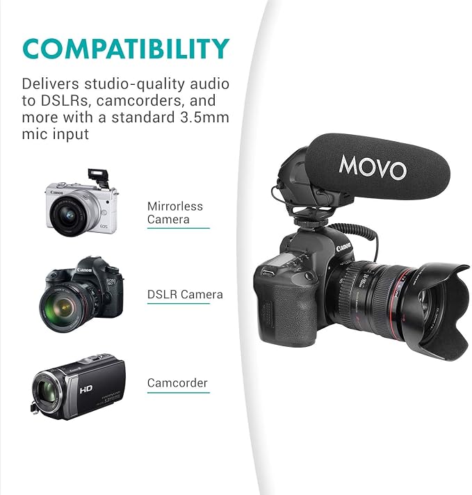 Movo VXR3031 Shotgun Microphone - Supercardioid On-Camera Shotgun Mic with 2-Step High-Pass Filter, 3-Stage Audio Level Control, Headphone Monitoring Input + More - Image 3