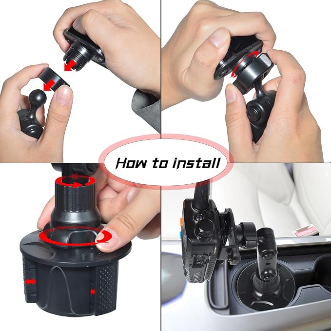 Universal Car Cup Holder Mount for Walkie Talkies & Microphones – Heavy-Duty Hands-Free Holder for Round Knob/Clip-On Radios, Two-Way Radios, and CB Mics - Image 4