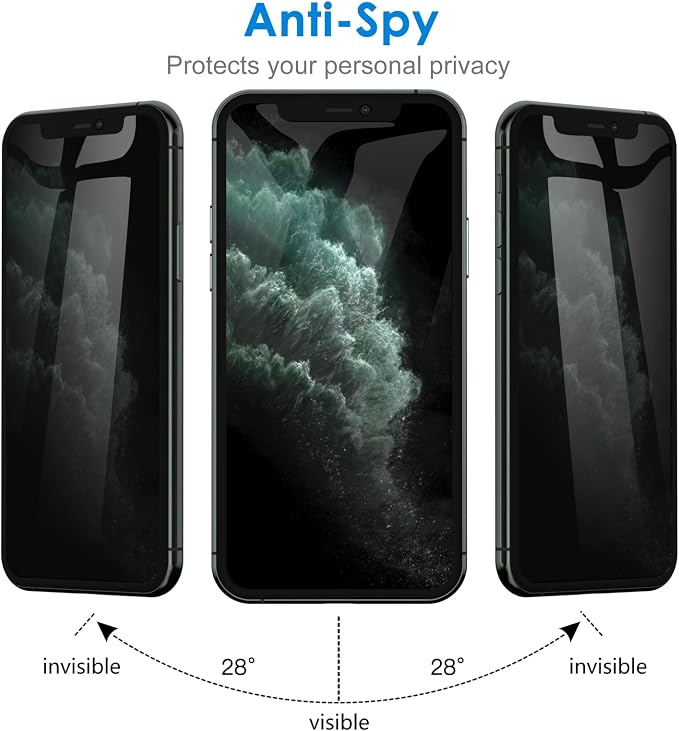 JETech Privacy Screen Protector for iPhone 11 Pro Max, 2+2 Pack | with Camera Lens Protector, Anti-Spy 9H Tempered Glass, Fingerprint ID Compatible - Image 5