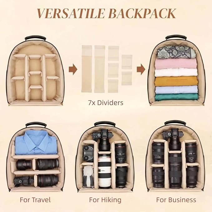 Camera Backpack Classic PU Leather for DSLR, Professional Camera Bag for Photographers with 15 Inch Laptop Compartment Large 20L - Image 6