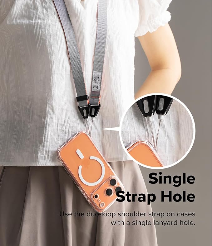 Ringke Phone Lanyard for iPhone 17 Pro Max and Most Smartphones [One-Touch Buckle] Shoulder Strap Adjustable Sturdy Universal Phone Crossbody Neck Lanyard for Travel Essentials - Ash Orange - Image 6