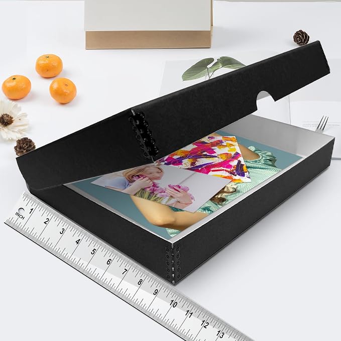 Lineco Clamshell Archival Storage Box, 9.5x12.5x1.75 Inch, Black, Pack of 2 | Acid-Free with Metal Edge Boxboard, Organize and Store Photos Documents Cards Negatives Magazine Prints Family Records DIY - Image 3