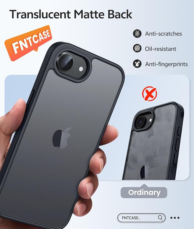 FNTCASE for iPhone 17e/16e Case, Screen Protector, Translucent Matte Back | 14FT Military Grade Drop Protection, Shockproof Protective Phone Cover, Black Matte - Image 5