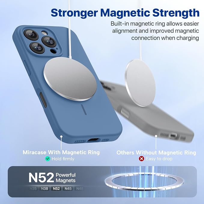 miracase Magnetic for iPhone 16 Pro Max Case, [Soft Anti-Scratch Microfiber Lining], Compatible with MagSafe, Liquid Silicone Case Shockproof Drop Protection Phone Case for 16 ProMax,Glass Blue | Compatible with MagSafe, Soft Microfiber Lining, Premium... - Image 4