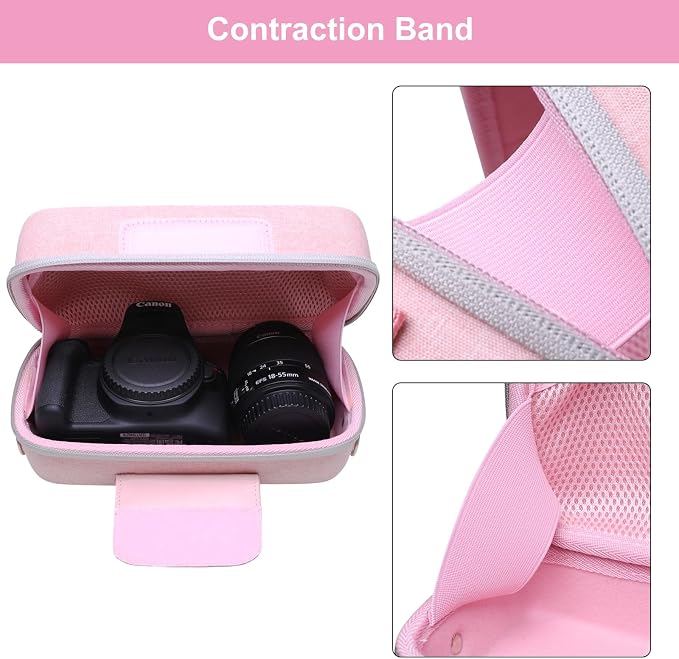 Case for Canon EOS Rebel T7/R50/R100 DSLR SLR Camera and 18-55mm Len Pink | Hard Carrying Travel Case for Canon EOS Rebel T7/R50/R100/R50 V/T6/R8/R10/RP/SL3/R5/T100 DSLR SLR Camera and 18-55mm Len - Image 5