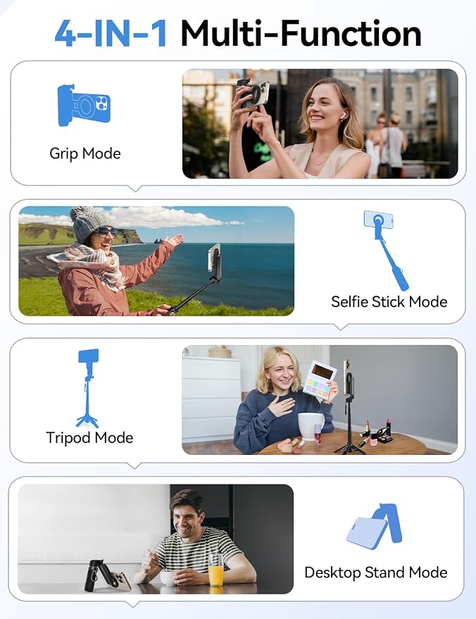 Takerers for Magsafe Tripod for iPhone【Pocket Size】 4-in-1 Portable Magnetic Selfie Stick for iPhone Stand for Video Recording Travel Magnetic Phone Tripod with Remote 【Upgraded 4 Legs】 - Image 3