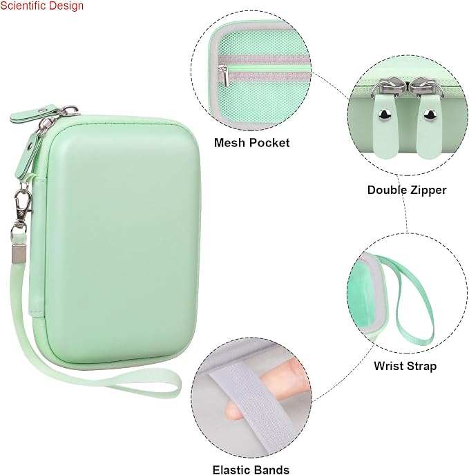 Elonbo Carrying Case for Fujifilm INSTAX Mini Link 3/2/1 Smartphone Printer | Portable Color Instant Photo Printer Hard Travel Protective Bag, Interior Mesh Pocket fits Instant Film Printer Paper, Green - Image 4
