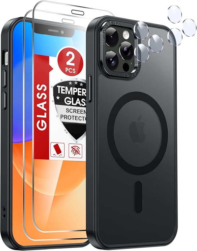 LeYi for iPhone-12-Pro-Max Case:[ Screen Protector X2+ Camera Cover X2] i Phone 12Pro Promax Cases Compatible with Magsafe Funda para iPhone12 Pro Max Magnetic Protective Heavy Duty Slim, Black by LeYi
