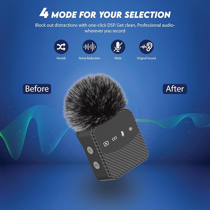 Wireless Lavalier Microphone for iPhone Android Mini Mic with Charging Case | Auto pairing clip-on mini mic, noise reduction, windproof net, works with laptops, for video recording and vlogging - Image 2