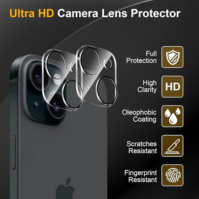 3 Pack Camera Lens Protector for iPhone 15 /iPhone 14 | iPhone 15 Plus/iPhone 14 Plus,Tempered Glass,Anti-Fingerprint,9H Hardness,Scratch Resistant,Easy to Install,HD Clarity - Image 5