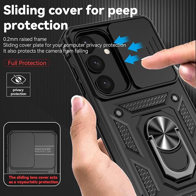 for Samsung Galaxy S24 Plus Case with Camera Lens Cover HD Screen Protector, Military-Grade Drop Tested Magnetic Ring Holder Kickstand Protective Phone Case for Samsung Galaxy S24 Plus (Black) - Image 4