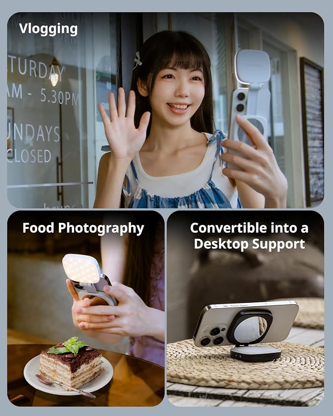 SmallRig Magnetic Selfie Light for iPhone, Phone Light with a Mirror | Instant Attachment for MagSafe, for Selfies, Video Conference, Vibe P48 Black - Image 8