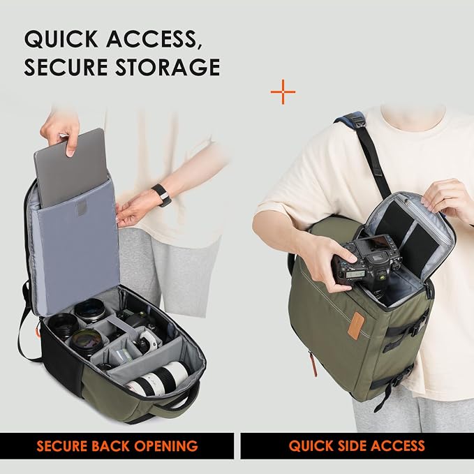 TARION Camera Backpack for Photographers Compact 15L, TB04 Green | 15 Inch Laptop Compartment, Side Access Quick Draw, Anti-theft Hidden Pocket, Tripod Holder, Rain Cover, Travel-Friendly - Image 5