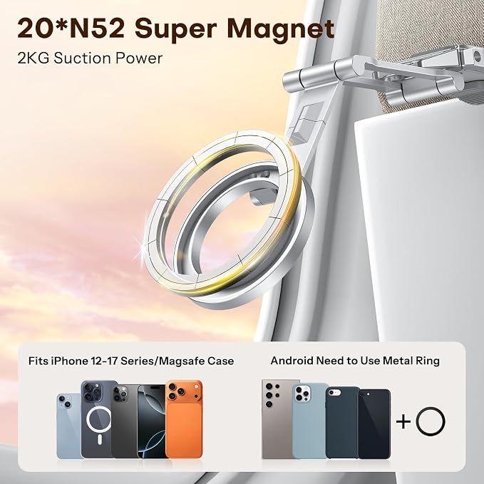 OMOTON TP02 360°Rotating Adjustable Aluminum for MagSafe Tripod, Silver | Magnetic Phone Tripod for iPhone 17/16/15 Pro Max Air, Foldable Cell Phone Stand Fits Vlog, Gym Travel Essentials Accessories - Image 2
