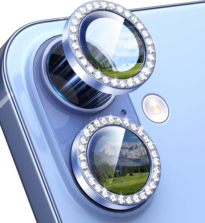 for iPhone 17 Camera Lens Protector Cover Bling Diamond, Blue | Individual Metal, 9H Hardness, Scratch Resistant, Shockproof, Drop Protection, Case Friendly, Stylish Accessories by Xfilm