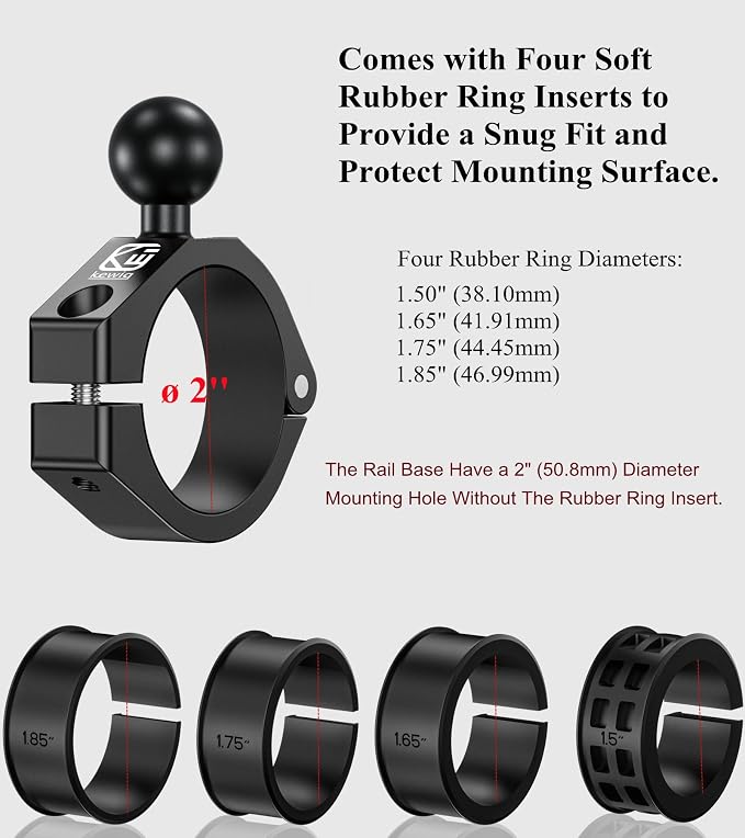 BRCOVAN Aluminum Alloy Large Bar Clamp Mount Base with 1'' TPU Ball | Fit 1.5'' / 1.65'' / 1.75'' / 1.85'' / 2'' Diameter Round Rails, Fit for RAM Mounts B Size 1 Inch Ball Double Socket Arm - Image 4