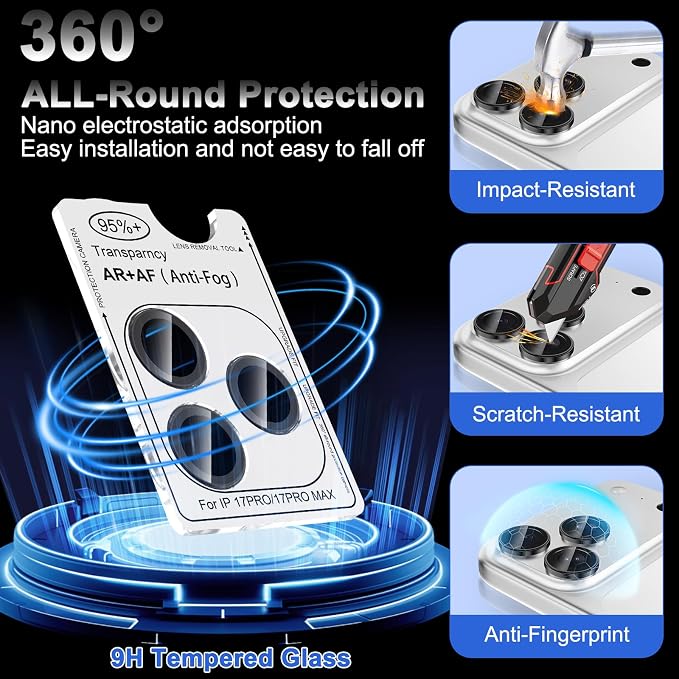 Meshine for iPhone 17 Pro/17 Pro Max Camera Lens Protector,Scratch Proof,Strong Adsorption,9H Hardness with Metal Ring Camera Cover,Ultra Thin Case Friendly, Accessories Lens Protector,Black - Image 3