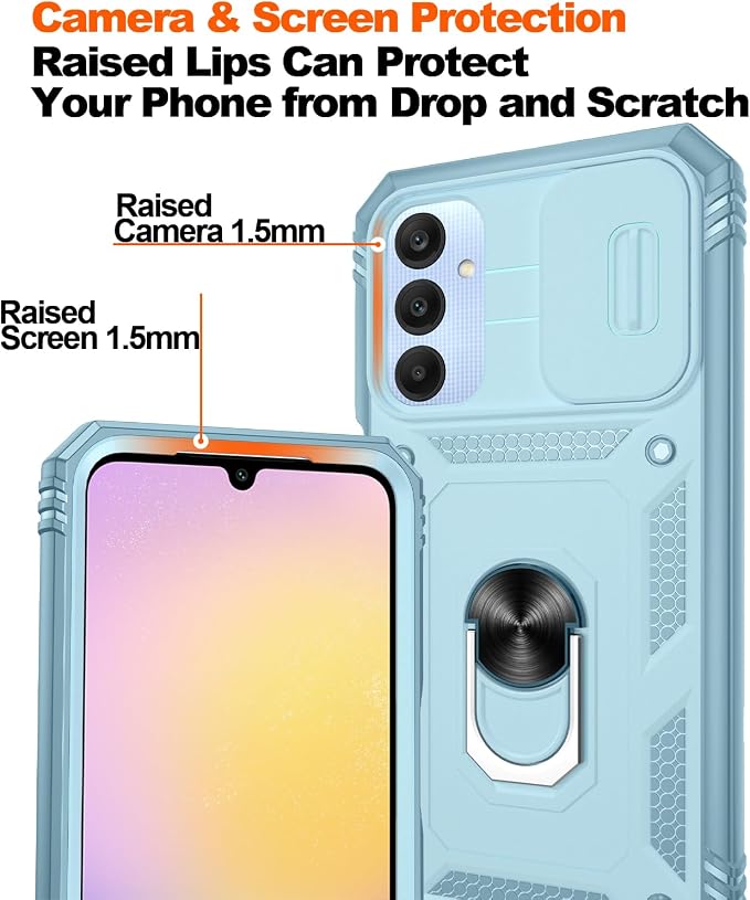 Fit for Samsung Galaxy A25 5G Phone Case with 2PCS Screen Protector, Build in 360° Rotating Ring Kickstand, Military Grade Protective Case for Samsung A25 Case Phone, Green - Image 4