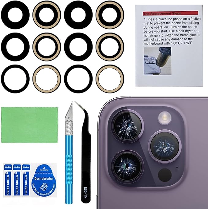 2 Set OEM Back Rear Camera Lens Glass Replacement for iPhone 14 Pro and iPhone 14 Pro Max with Reparing Toolkit by Perzework