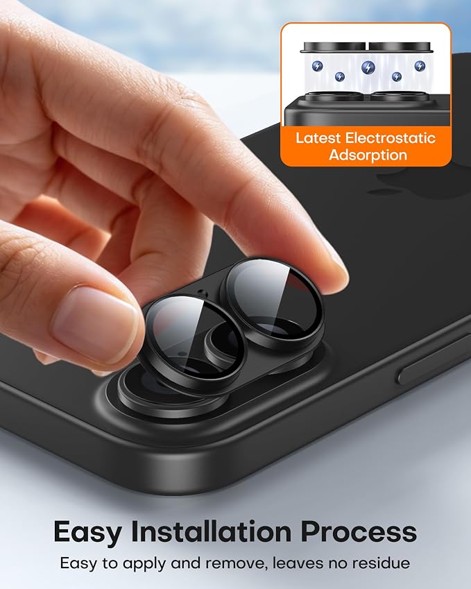 TAURI 2 Pack for iPhone 16/iPhone 16 Plus Camera Lens Protector, Black | Full Coverage Military-Grade Shatterproof, Upgrade AR Anti-Reflection Ultra Clear Transmission & Case Friendly - Image 5