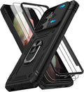 Gritup for Samsung Galaxy S21 Ultra Case with 2PCS Screen Protector, Build in 360° Rotating Ring Kickstand, Military Grade Protective Case for Galaxy S21 Ultra 5G Phone, Black by Gritup