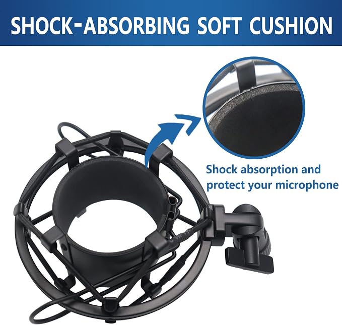 SUUNTOK Shock Mount Microphone Holder Anti-Vibration Suspension Shock Mount Holder Clip for 47mm-53mm Diameter Condenser Mic Like AT2020, AKG P120, Rode NT1A, TLM102 (Black) - Image 6