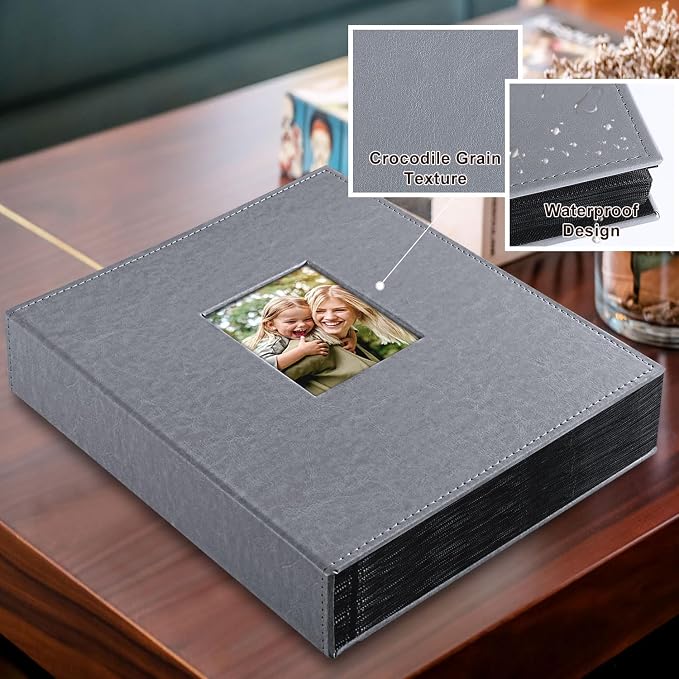 Ywlake Photo Album 4x6 400 Pockets, Leather Photo Albums Holds 400 Vertical Pictures Only Grey - Image 2