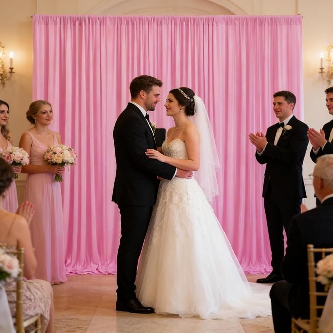 10ft x 10ft Pink Backdrop Curtains for Parties, Polyester Fabric Backdrop Drapes with Rod Pockets for Weddings, Birthday, Photography, Mother's Day, Graduation Party Background Curtain, 2 Panels - Image 4