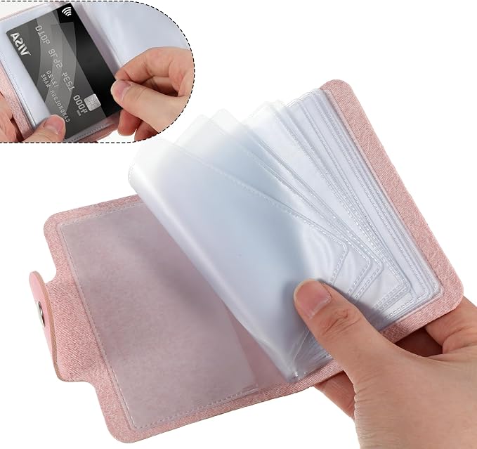 Leather Credit Card Organizer, Slim Business Credit Card Book, 24 Small Cells for Memory Cards, RFID Case Wallet, Pink Wallet Holder for Women, Debit Cards Protector Holder - Image 7