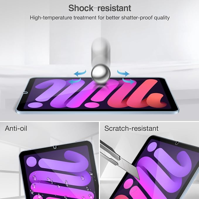 ProCase 2 Pack Screen Protector for iPad Mini 7(A17 Pro) / Mini 6 8.3 inch | with 3 Camera Lens Protector, 9H Hardness HD Clear Tempered Glass Film Guard for iPad Mini 7th 6th Generation 2024 2021 - Image 7