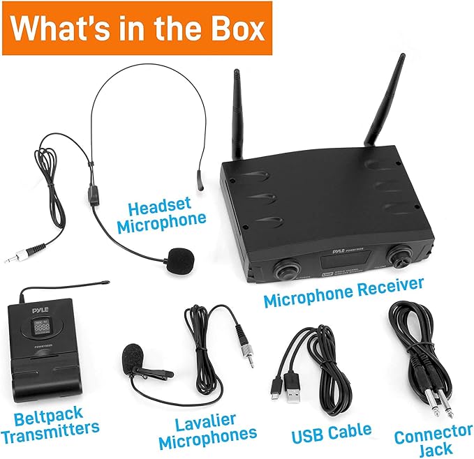 PYLE Compact UHF Wireless Microphone System - Pro Portable 1 Channel Desktop Digital Mic Receiver Set w/ Belt-Pack Transmitter, Receiver, Headset and Lavalier Mics, XLR, For Home, PA PDWM1988B,Black - Image 8