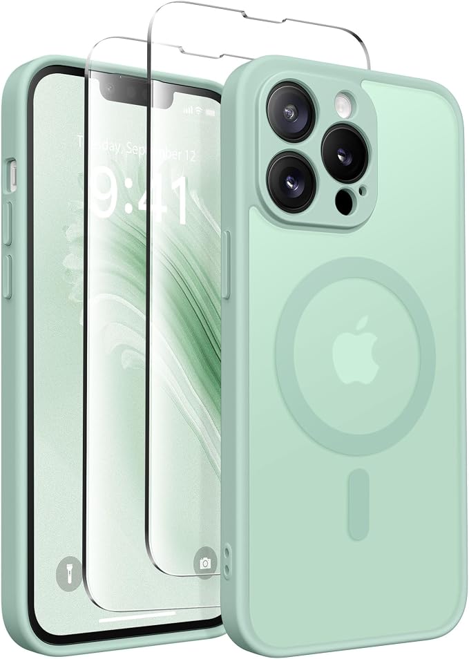 CAPRARO for iPhone 13 Pro Max Case, Compatible with MagSafe Mint Green | Upgraded [Full Camera Protection] Shockproof Protective Slim Translucent Matte Magnetic Phone Case 6.7'', Mint Green by CAPRARO