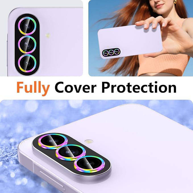 for Samsung Galaxy A37/A57 Camera Lens Protector, Individual Metal Ring Tempered Glass Lens Cover, [Strong Adsorption] Scratch Resistant Ultra-Thin HD Clear Lens Cover, 1 Set-Colorful - Image 7