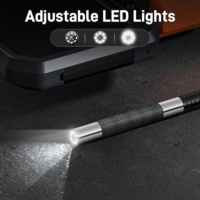 Teslong Articulating Borescope for Mechanic Automotive HVAC Wall Inspection | 2.0MP HD Endoscope, 8 LED Lights, Two-Way 210°, 4.5" IPS Screen, 32GB, IP67 Waterproof, Semi-Rigid Gooseneck, Carrying Case - Image 6