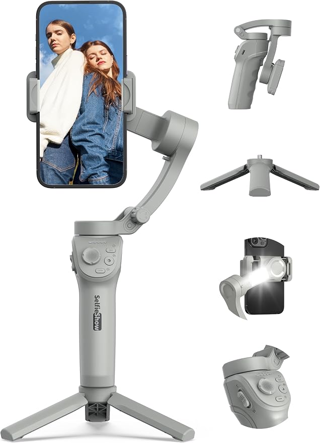 Gimbal Stabilizer for Smartphones, 3-Axis Phone Gimbal, Intelligent Gimbals with Face/Object Tracking, Portable and Foldable, Vlogging Stabilizer for Android and iPhone 15 14 13 12, YouTube TikTok by SelfieShow