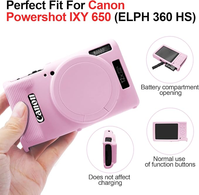 Easy Hood Camera Case for Canon ELPH 360/IXUS 285 HS/IXY 650 Camera,Pink | With Removable Lens Cover,Soft Silicone Protective Case,Anti-Scratch,Dustproof,Shockproof,Enhanced Grip,Camera Accessories - Image 6