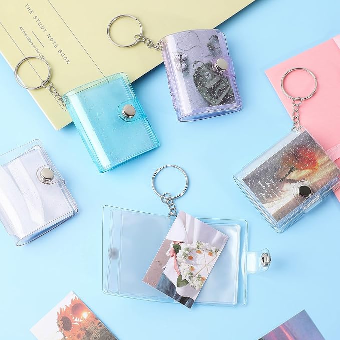 Bonuci 6 Pcs Mini Photo Album Keychains, Elegant | Album Keyring for Pictures, 2 Inch Pocket Size for Valentine Wedding Gifts, Small Storage with Snap Button, Portable - Image 5