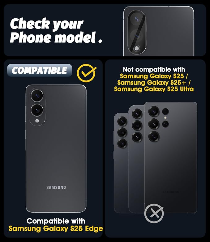 Orzero (3 Pack) Camera Lens Protector Compatible for Samsung Galaxy S25 Edge, Protector de Cámera Tempered Glass 9H Precise Camera Cutouts Anti-Scratch Does Not Affect Night Shots and Flash - Image 2