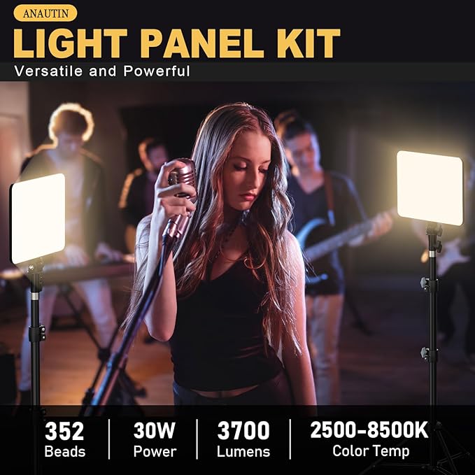 30W Upgraded Photography Lighting Kit, Anautin 1-Pack LED Video Lighting for Video Recording, 3700Lux Studio Lights with Tripod Stand for Photography, Streaming, Gaming, Podcast, Filming, Vlogging - Image 4