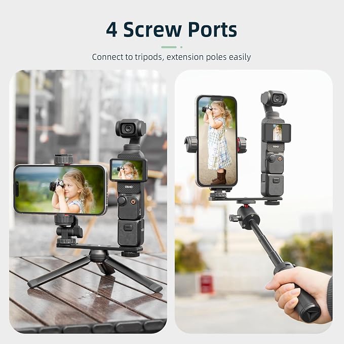 BRDRC Pocket 3 4 Phone Holder Mount, Metal Expansion Adapter Phone Clip with 1/4” Screw and Cold Shoe for DJI Osmo Pocket 3 4 Creator Combo Accessories - Can be Used with Tripod Selfie Stick - Image 3