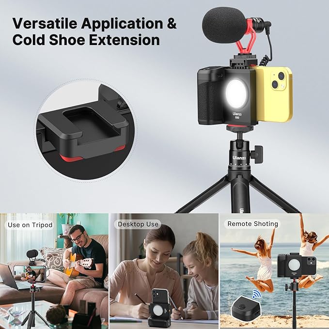 CG-02 Phone Grip Holder for Smartphone Camera Grip with Remote Shutter | Grip Handheld Tripod Mount Fill Light Handheld Photography Accessories Compatible with iPhone 17 16 15 14 13 12 Pro Max etc - Image 4