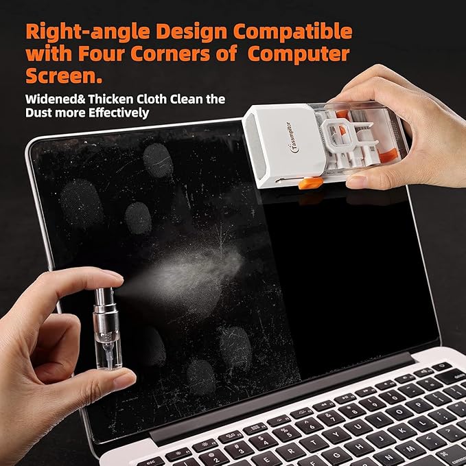 Keyboard Cleaner & Laptop Cleaning Kit for Computer Screen, White | High-density Soft brush, Screen Cleaner Spray,2mm Thicken Large Microfiber Polishing Cloth,Metal Pen Tip,Flocking Sponge - Image 3