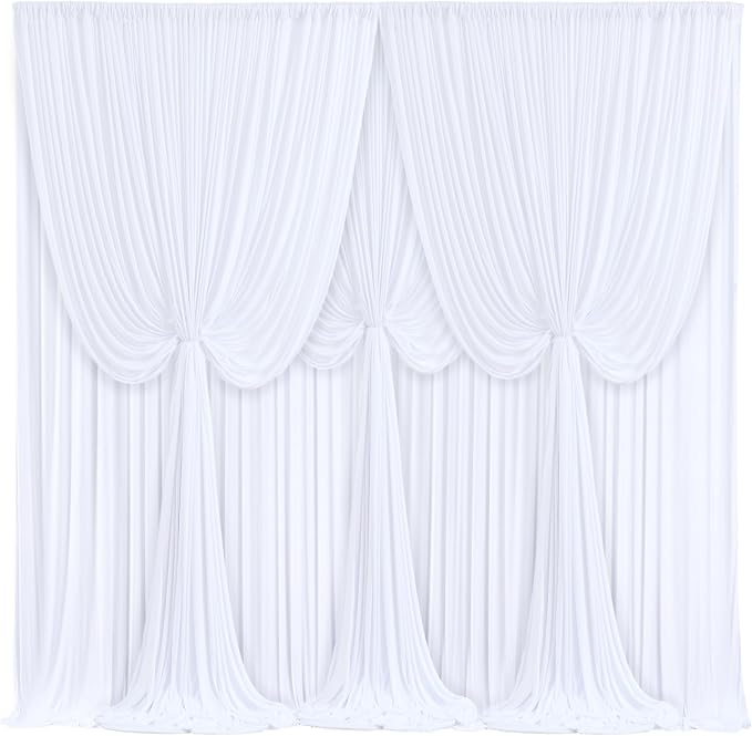 4 Panels White Backdrop Curtains for Wedding Party Wrinkle Free Backdrops Curtain Drapes Fabric Decorations Photo Back Drop Cloth for Baby Shower Photography Stage Reception 20ft(W) x 12ft(H) by Tao-GePartyDecorations