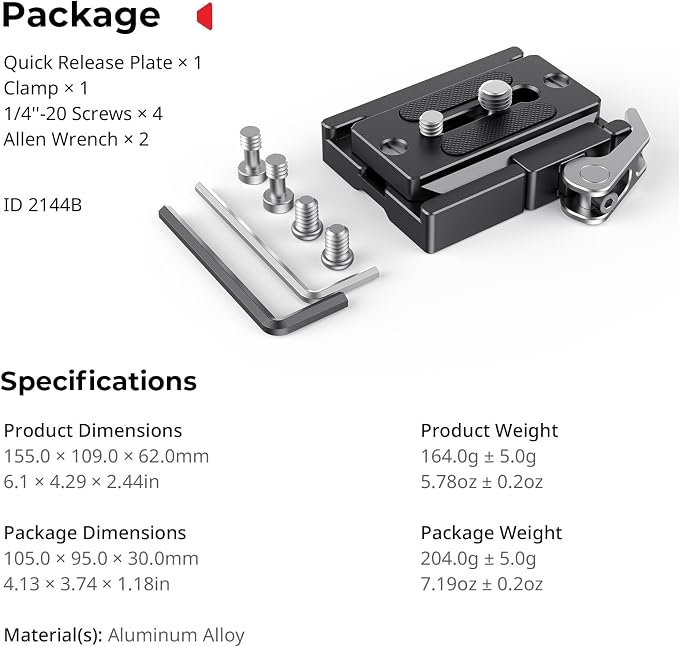 SMALLRIG Universal Quick Release Mount Plate Kit for Arca, Clamp & Plate | Built in Clamp and Plate, with 1/4''-20 & 3/8''-16 Threaded Holes - Image 7