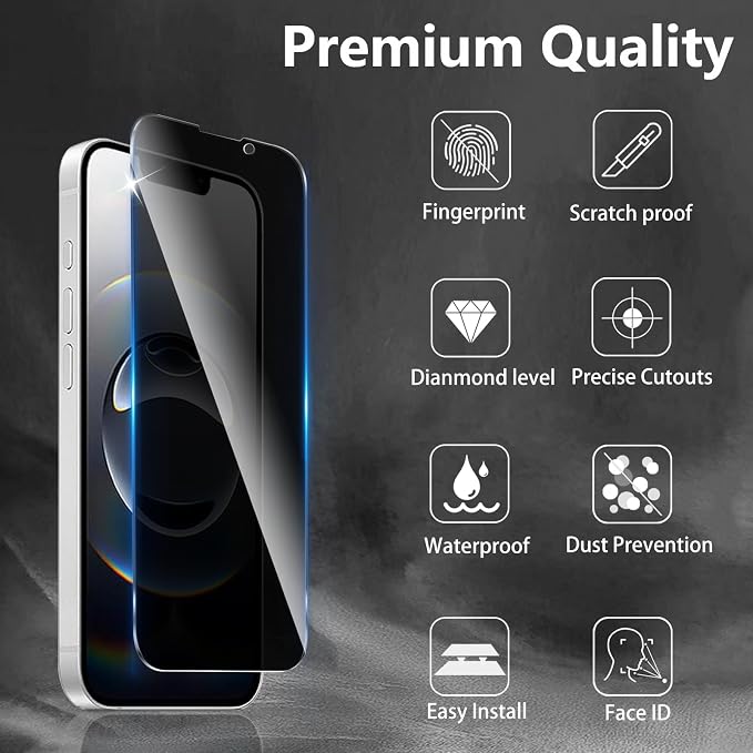 3 Pack Privacy Screen Protector Designed for iPhone 17e/16e/14/13/13 Pro,Full Coverage Anti-Spy Tempered Glass Film,9H Hardness,Anti-Fingerprint,Bubble Free,Easy to Install - Image 3