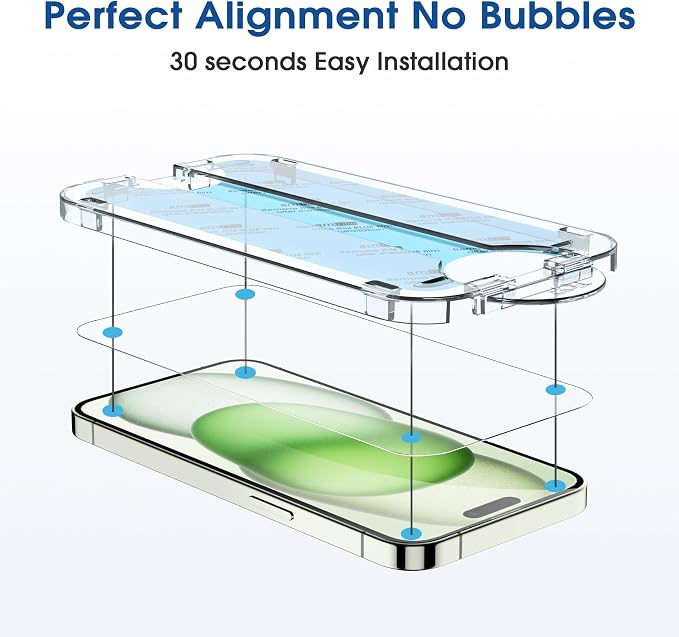 amFilm OneTouch for iPhone 15 Plus Screen Protector 6.7'' Tempered Glass | Auto-Alignment, 30s Install, Bubble Free, Scratch & Drop Protection, HD Clear, Camera Lens Protector, 2+2 Pack (15-6.7'') - Image 3